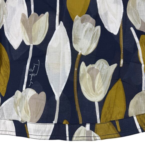 TORY BURCH Tulip Print Sequin Embellished Tunic Blouse Top Size 2 - Picture 6 of 10